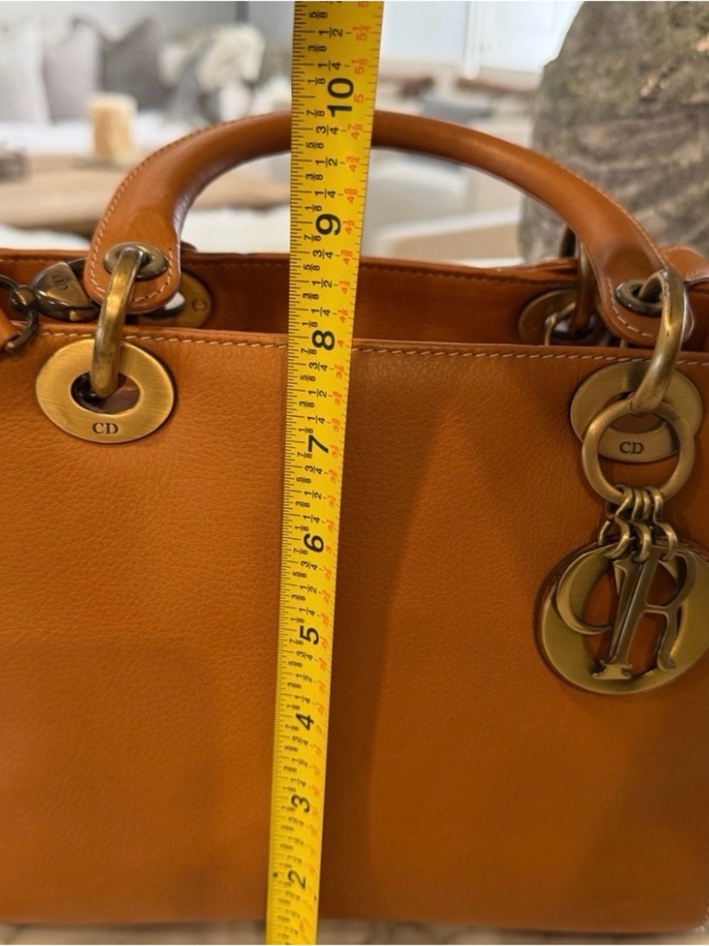 Christian Dior Cognac Leather Top Handle Bag With Strap Gold Hardware Authentic - Picture 5 of 7